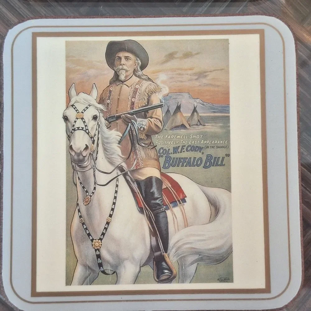 Vintage Pimpernel Coasters Buffalo Bill Wild West Made in England Six Boxed (6)